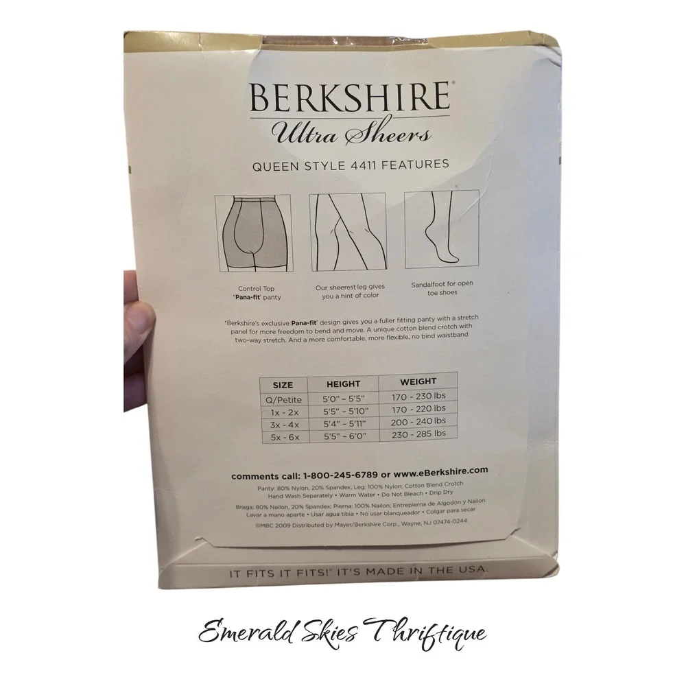Berkshire 4411 QUEEN Ultra Sheer Control Top Pantyhose Plus Sz 5x 6x free ship